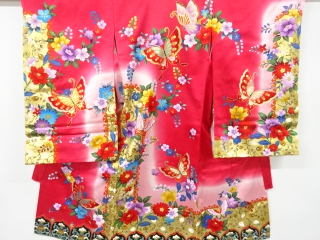 JAPANESE KIMONO / KIMONO FOR KIDS / SILK / KINSAI / BUTTERFLY & FLORAL SARASA